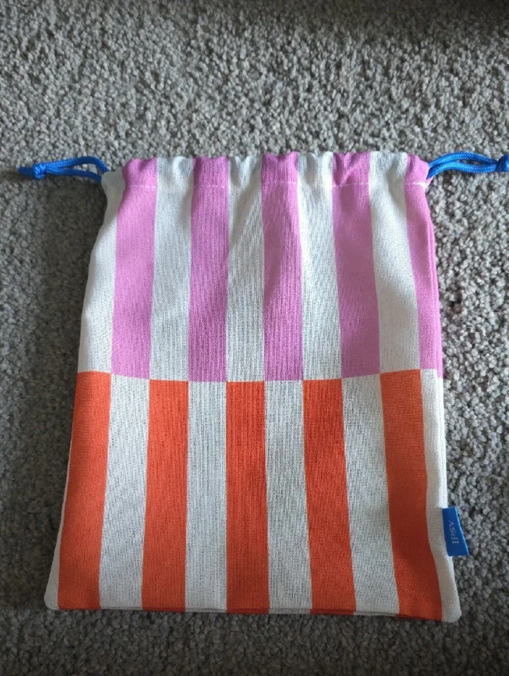 T.J.Maxx Pink, Orange & White Striped Mini Drawstring Bag